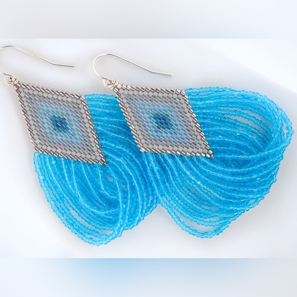 Sage’s Aura | Pure Blue + Dove | Handmade Beaded Earrings NWOT